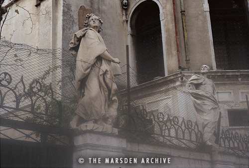 Statues below the Basilica of Santa Maria della Salute, Venice, Italy (MA-VE-135)