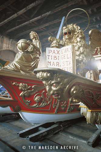 Ceremonial barge in a boathouse of the Arsenale Dockyards, Venice, Italy (MA-VE-139)