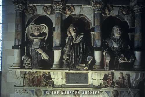 Wall monument to James Vaulx & family, St Mary's Church, Meysey Hampton, Gloucestershire, England (MA-EF-020)