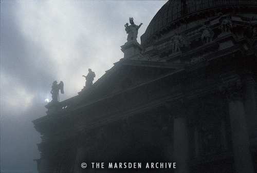 Statues on the roof of the Basilica of Santa Maria della Salute, Venice. Italy (MA-VE-136)