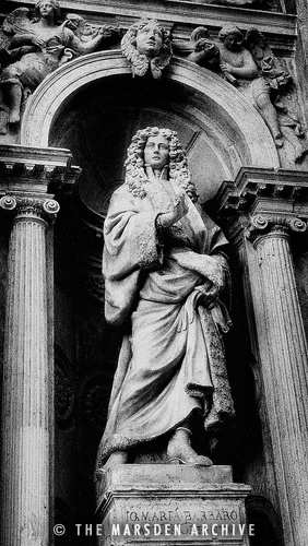 Statue of a member of the Barbaro family on the façade of the church of Santa Maria de Giglio, Venice, Italy (MA-VE-031)