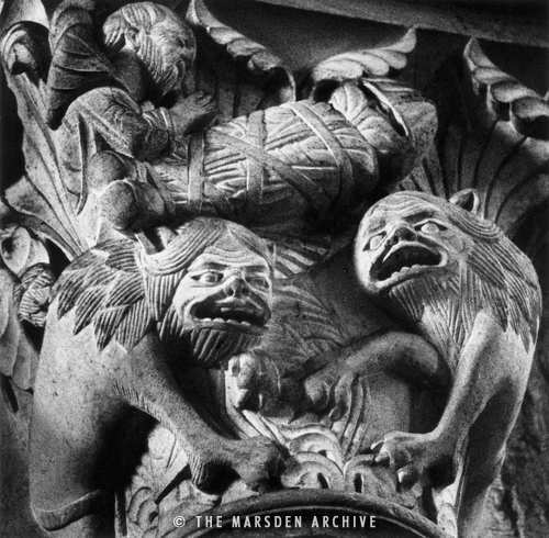 Figures on a capital, Sainte-Madeleine Basilica, Vezelay, Burgundy, France (MA-FR-682)