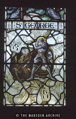 Detail from stained glass window, St Mary's Church, Painswick, Gloucestershire, England (MA-SG-002)