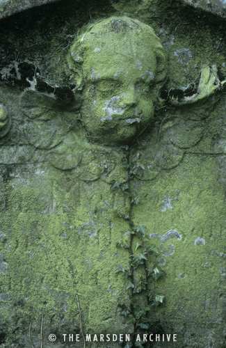 Weathered tombstone, Churchyard of St Mary the Virgin, Kempsford, Gloucestershire, England (MA-T-017)